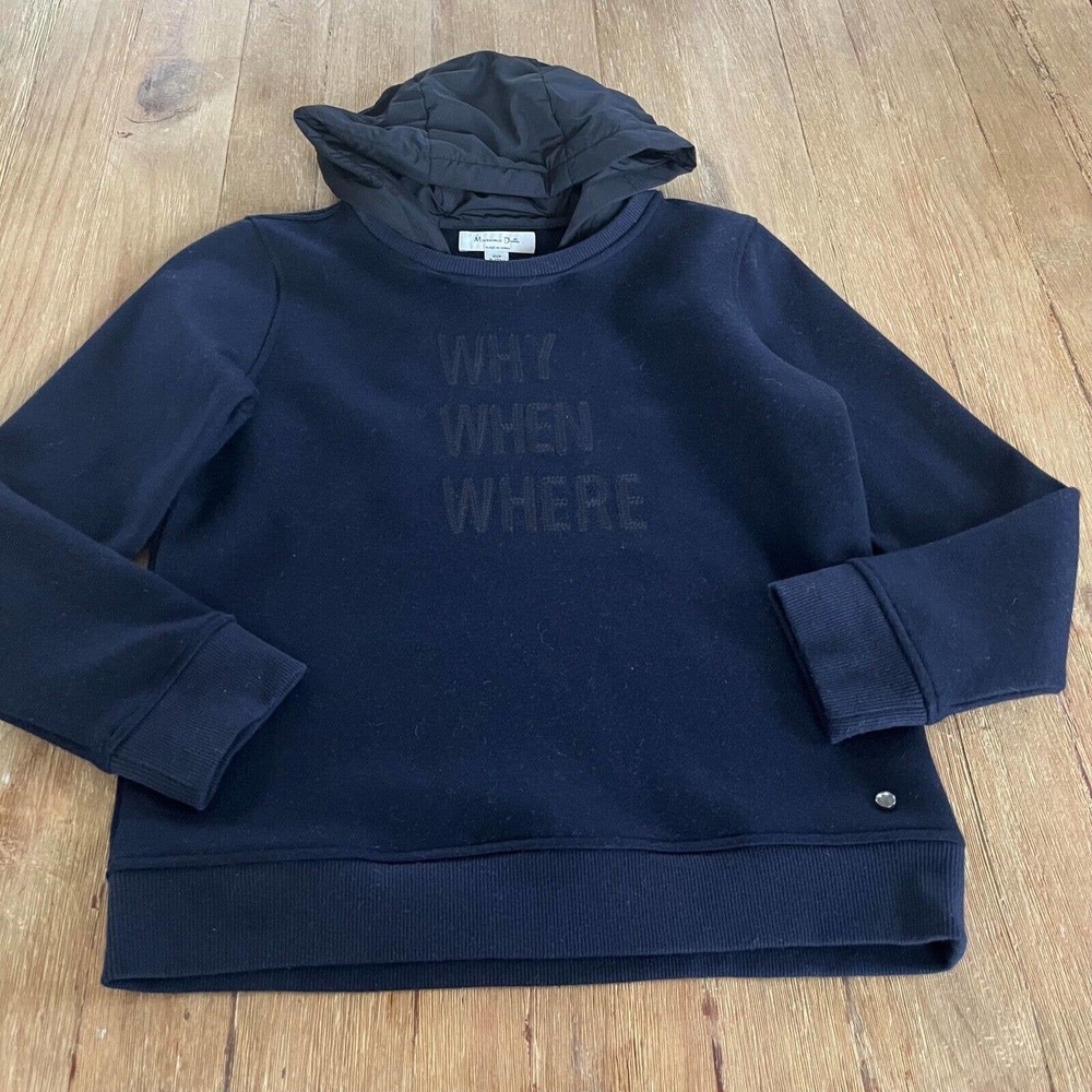 Massimo Dutti Wool Hooded Pullover Girls 9/10 Navy Why When Where